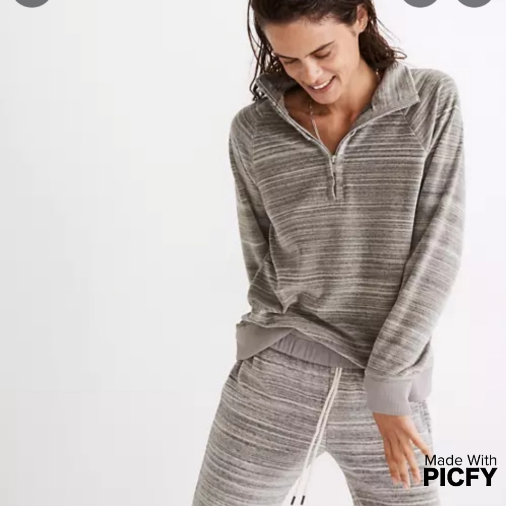 NEW Madewell Velour Half-Zip Sweatshirt